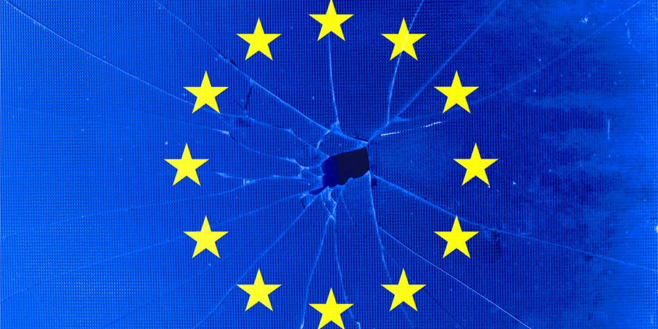 EU flag with a shot in the middle