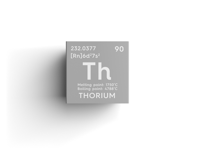 Thorium. Actinoids. Chemical Element of Mendeleev's Periodic Table. Thorium in square cube creative concept.